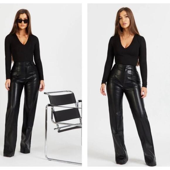 NWT Boa High Waisted Faux Leather Wide Leg Pants Women’s Black Size Small - Picture 1 of 7